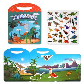 Jactales Reusable Dinosaur Sticker Books for Toddlers and Kids | Ages 2-4, 3-5 | Dino Stickers Activity Book for Boys and Girls 1-3,4-8 | Quiet Busy Book | Road Trip Car Airplane Travel Toys.