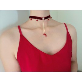 MOMOCAT Black Velvet Red Pendant Choker Necklace for Women Gothic Lace Chokers Necklace Witch Bride Vampire Accessories Aesthetic kawaii Jewelry for Women Teen Girls, 18.9inch（48cm), velvet, red