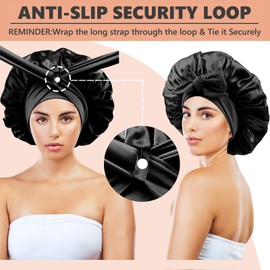 Satin Bonnet for Sleeping Women with 3 Scrunchies,Double Layer Hair Bonnet for Sleeping with Tie Band for Curly Hair Braids Long Hair (Black)