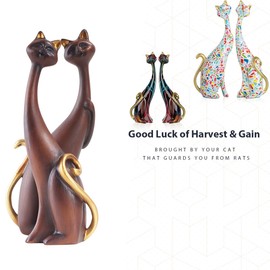 masteymoh Medieval Cat Decor Home Decor Set of 2, Resin Cat Statue, Cat Figurines Ornaments 9.6-Inch, Resin Art Sculptures, Cat Couple Statue for Bookshelf & Desktop Brown K143