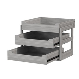 Landmok Pull Out Drawers For Cabinets, 23" W x 21.65" D x 19" H Slide Out Wooden Pull out Drawers, 3-Tier, Heavy-Duty Base Bottom Assembly Slide out Drawer Shelf Cabinet Organization for Kitchen, Gray