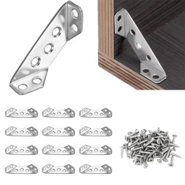 12Pcs Furniture Corner Connector Set,Thickened Corner Code Stainless Steel Corner Brace Furniture Fixing Accessories Right Angle Three PanelCorner Brackets for Wood Furniture Chair Drawer Cabinet
