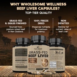 Grass Fed Desiccated Beef Liver Capsules 750mg (180 Count) – New Zealand Pasture Raised Beef Liver Supplement with Iron, Vitamin A & B12 Capsules