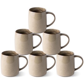 GBHOME Large Coffee Mugs Set of 6, 18oz Handmade Ceramic Coffee Mugs Set with Gradient color for Latte/Tea/Beer/Hot Cocoa, Dishwasher & Microwave Safe, Khaki