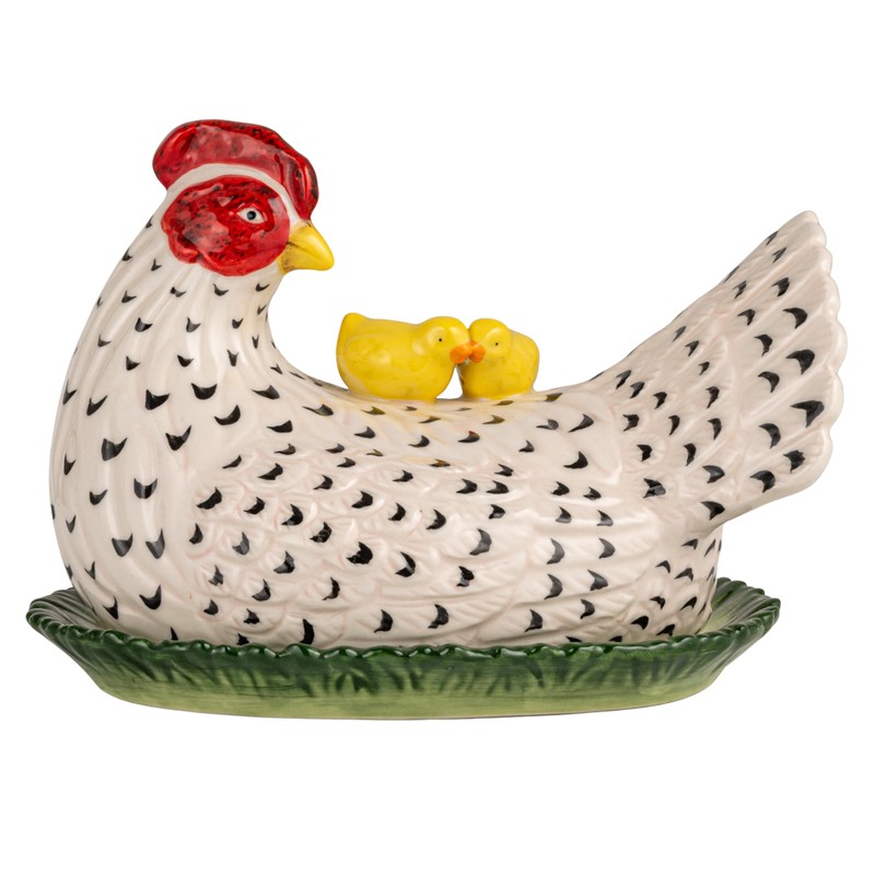 Creative Co-Op Stoneware Vintage Reproduction Hen Shaped Butter Dish, Multicolor