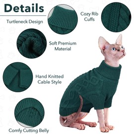Lelepet Dog Jumpers Winter Dog Pullover, Knitted Warm Turtleneck Dog Christmas Sweater for Cold Weather, Soft Dog Knitwear for Large Dogs Boys Girls Pet Vest Outfit Cat Sweater, PeacockGreen, 2XL
