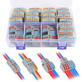 65PCS Lever Wire Connectors, 2 in 2 Out/2 in 4 Out/2 in 6 Out /3 in 3 Out Quick Wire Connectors Kit Assortment Lever Connector Kit for Compact Inline Terminals - 28-12 AWG