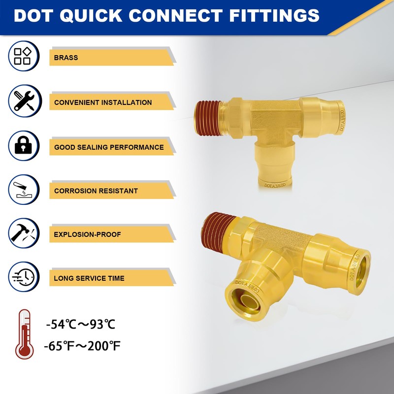 Daptemn DOT Brass Air Line Fittings, 3PCS 3/8" OD Tube