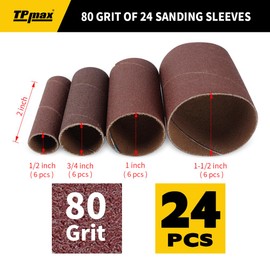 24-Pack Spindle Sanding Sleeves - 80 Grit - 2-Inch Length - Assorted Diameters of 1/2 in, 3/4 in, 1 in, and 1-1/2 inches