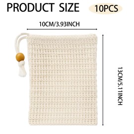 Soap Bag, 10 Pack Soap Bags for Shower, Exfoliating Soap Bar Bag with Drawstring, Cotton Linen Soap Saver Pouch for Bath, Travel-Friendly Soap Storage, 13 X 9 Cm
