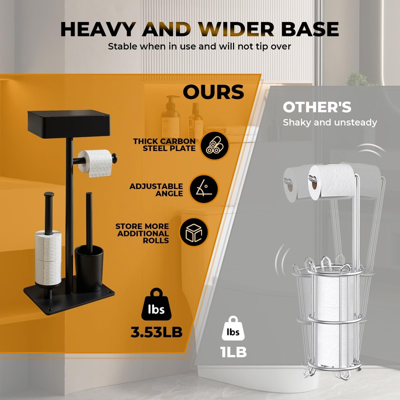 Freestanding Toilet Paper Holder Stand with Shelf for 7 Rolls,