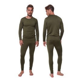 Men Thermal Underwear Long John Set for Cold Weather Mens 2 pc Long Sleeve Top and Pants Fleece Lined Base Layer Thermals Olive Green-Large