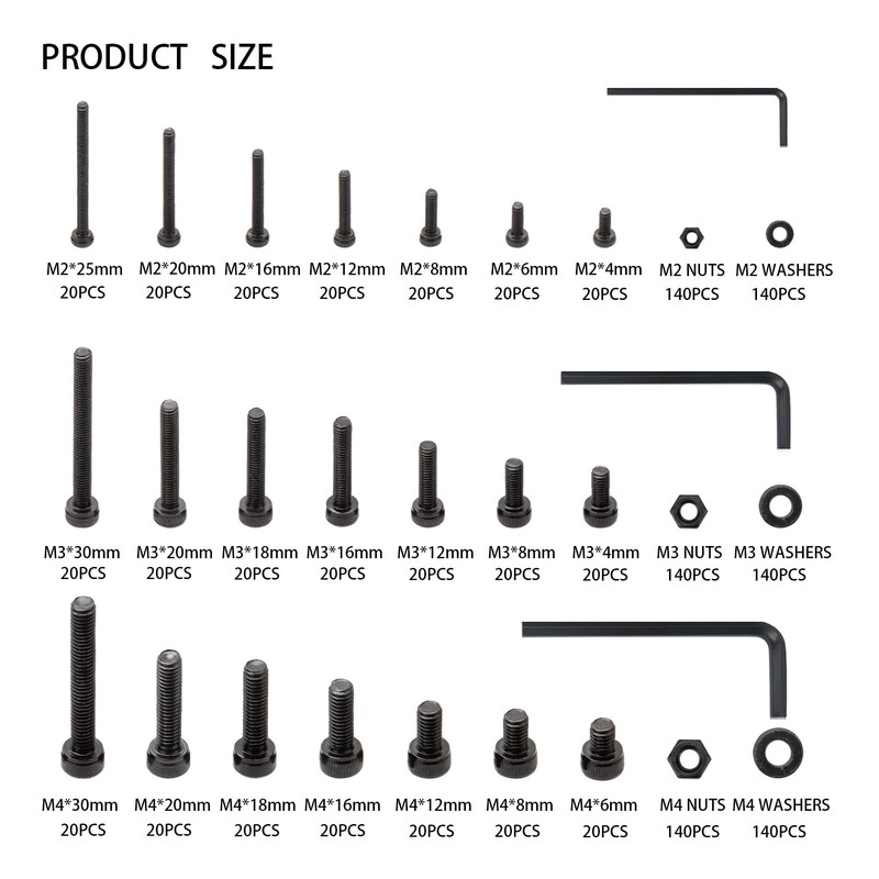 1260 Piece M2 M3 M4 Screws Set, Cylinder Screws with
