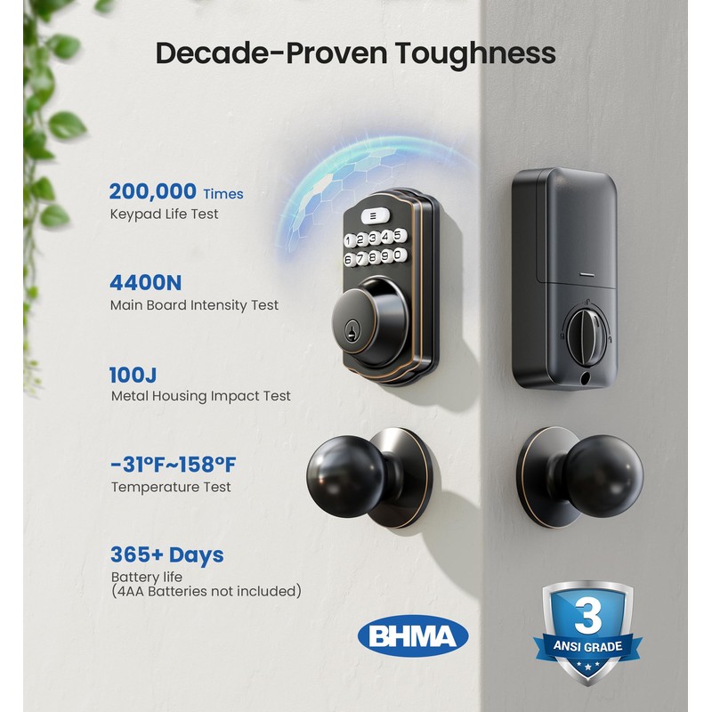Veise Keyless Entry Door Lock with 2 Knobs, Electronic Backlit