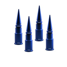 TRUE SPIKE 4 pc Blue Spike Tire Air Valve Stem CAPS Cover in Heavy Gauge CNC Machined Billet Aluminum Short Compatible with Ford Dodge Ram Toyota Nissan Chevy GMC Jeep Isuzu Kia Trucks and SUV