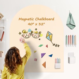2025 Magnetic Chalkboard Wall Decal 40"x32" – Upgraded Strong Adhesive, Thickened Iron Layer, Wet Cloth for Easy Erasing, Drawing Learning for Kids Playroom, School, Home Decor (Ivory White)