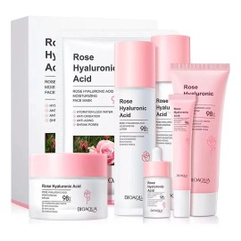 Bioaqua set skincare 6 pzs agua de rosas y ácido hialurónico para minimizar poros