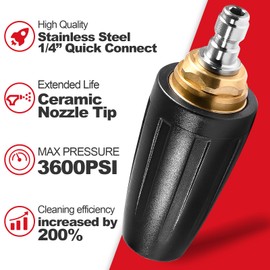 YAMATIC Pressure Washer Turbo Nozzle Tips, 360° Rotating Turbo with 5 Spray Nozzles, 3600 PSI 4.0GPM with 1/4" Quick Connector Compatible with Ryobi, Greenworks, Craftsman, Troybilt, Simpson