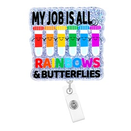 Arakulago Nurse Phlebotomy Badge Reel Retractable Nursing Funny Badge Holder with ID Clip Accessories My Job is All Rainbows & Butterflies CNA RN Medical Assistant Name Badge Clip Acrylic ID Card