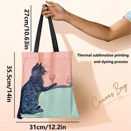 ARJDXDP Cat Canvas Tote Bag, Lightweight Foldable Reusable Shopping Bag Water Resistant Tote Bag for Work Shopping Travel, Women As Gift
