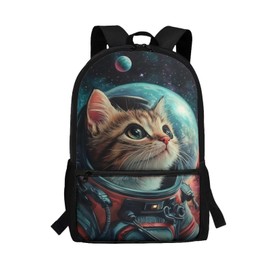 Coldinair Stellar Astronaut Cat Backpack for Boys 8-12 Kids Backpack for Boys Teen Large Book Bag for Elementary Middle School Children's School Bag Rucksack with Water Bottle Pocket