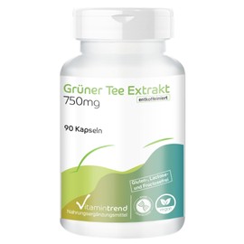Green Tea Extract 750 mg - 90 Capsules - Decaffeinated - 1500 mg per Daily Dose of which 750 mg EGCG - High Dose - Safe Dosage - Vegan - Bioavailable Supplements from Germany | Vitamintrend
