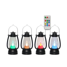 LLQ Small Lanterns Decorative Indoor with Remote Color Changing, Vintage Candles Lanterns with Timer, Black Hanging Lanterns Decorative for Table Centerpieces, Western Party Camping Decor, 4-Pack