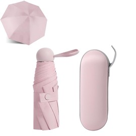 Folding Travel Umbrella, 8 Ribs Mini Folding Umbrella with Capsule Cover, Portable UV Umbrella, UV Protection Umbrella with Ergonomic Handle, Windproof Small Compact for Women and Men, Pink with 8
