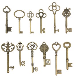 PRREDEACCE 12Pack Skeleton Keys Set,Antique Bronze Keys Charms,Vintage Skeleton Charms for Bracelet, Necklace, Earrings DIY Crafts