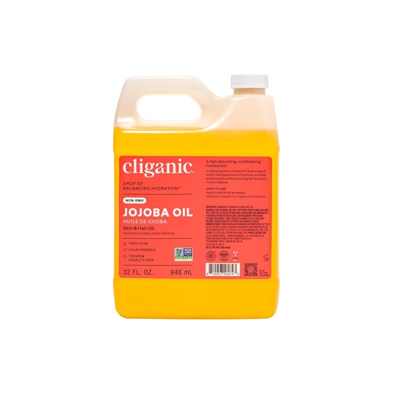 Cliganic Aceite de jojoba sin OMG a granel, 32 onzas,