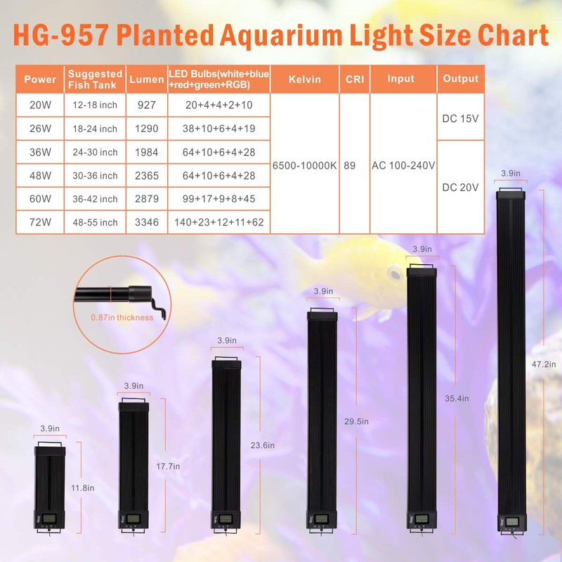 Hygger Auto On Off 18-24 Inch LED Aquarium Light Extendable