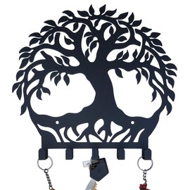 HeavenlyKraft Tree of Life Black Metal Wall Mounted Key Holder with 5 Hooks