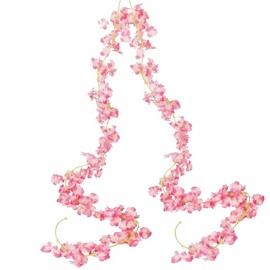 JOJAZE Artificial Cherry Blossom Flower Vines Silk Cherry Blossom Garland 12.32ft Hanging Flowers Garland Outdoors for Wedding Party Home Garden Arch Pink Decor…