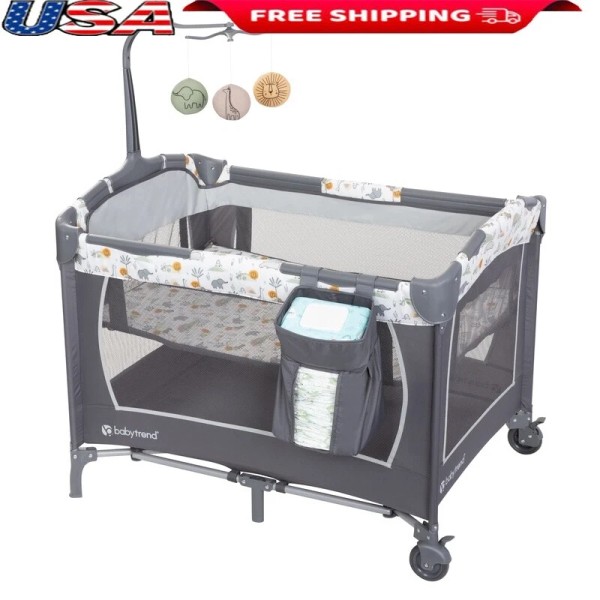 Unbranded Nursery Center Playard W/ Bassinet Mobile Toys Travel Tote