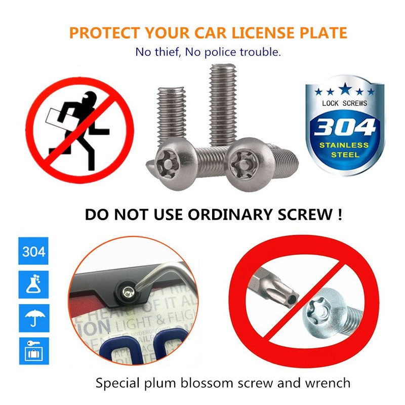 Aootf License Plate Screws- Anti Theft Car Plate Screws Bolts,