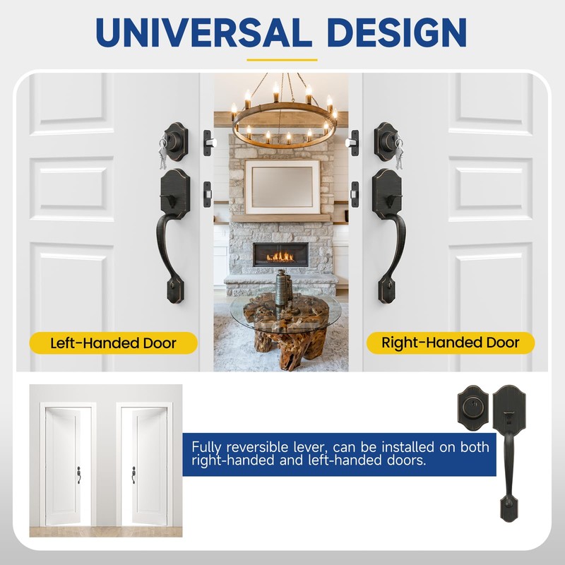 Front Door Handle and Deadbolt Set, Front Door Lock Set,
