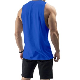 Men's Workout Tank Tops Sleeveless Gym Cut Off Tee Bodybuilding Fitness Muscle American Flag Shirt - Blue-XXL