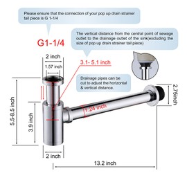 HAMOLER Chrome Round Bottle P-Trap 1 1/4 Adjustable Bathroom Basin Sink Waste Trap Drains Kit Adjustable Height Waste Traps Drain Tube Bottle P Trap Drain Kit