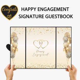 DARUNAXY Black Gold Engagement Party Decorations, Happy Engagement Alternative Signature Guest Book Just Engaged Gifts Almost Married Congratulations Engagement Signing Card Board Party Supplies