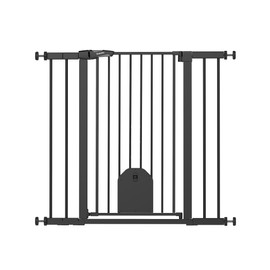 Babelio 36" Tall Auto Close Baby Gate with Small Cat Door, 29-43" Metal Cat Gate for Doorway, Stairs, House. Easy Walk Thru Dog Gate with pet Door, Includes 4 Wall Cups and 3 Extension Pieces, Black