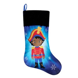 AUAWMLK 18-Inch Blue Christmas Stocking with Black Prince Print - Perfect for Little Boys' Holiday Decor