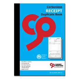 Cherry Carbonless Receipt Duplicate Book A5 | 50 Sets | No Carbon Required | Perforated Top Copy | Made in The UK | Professional Business Receipt Pad for Invoices and Payments | Eco-Friendly Design