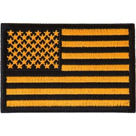 Yellow Black American Flag Patch - 3x2 inch. Embroidered Iron on Patch