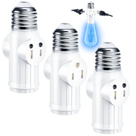 Light Socket to Plug Adapter (3 Pack), Light Bulb Outlet Socket Adapter for 3&2 Prong, High-Grade Heat-Resistant Material Light Bulb Plug Adapter, Bulbs to Multi-Plug Light Socket Outlet - White