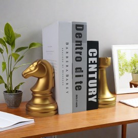 Chess Piece Bookends, 6.7Inch Tall Classic Decorative Resin Book Shelf Organizers with Knight and Rook Book Stopper