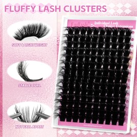 FADLASH Lash Clusters 200D Thick Eyelash Clusters D Curl Volume Cluster Eyelash Extensions 15-20mm Individual Lashes 3D Effect DIY Lash Extension Clusters (200D-0.07-D,15-20mm)