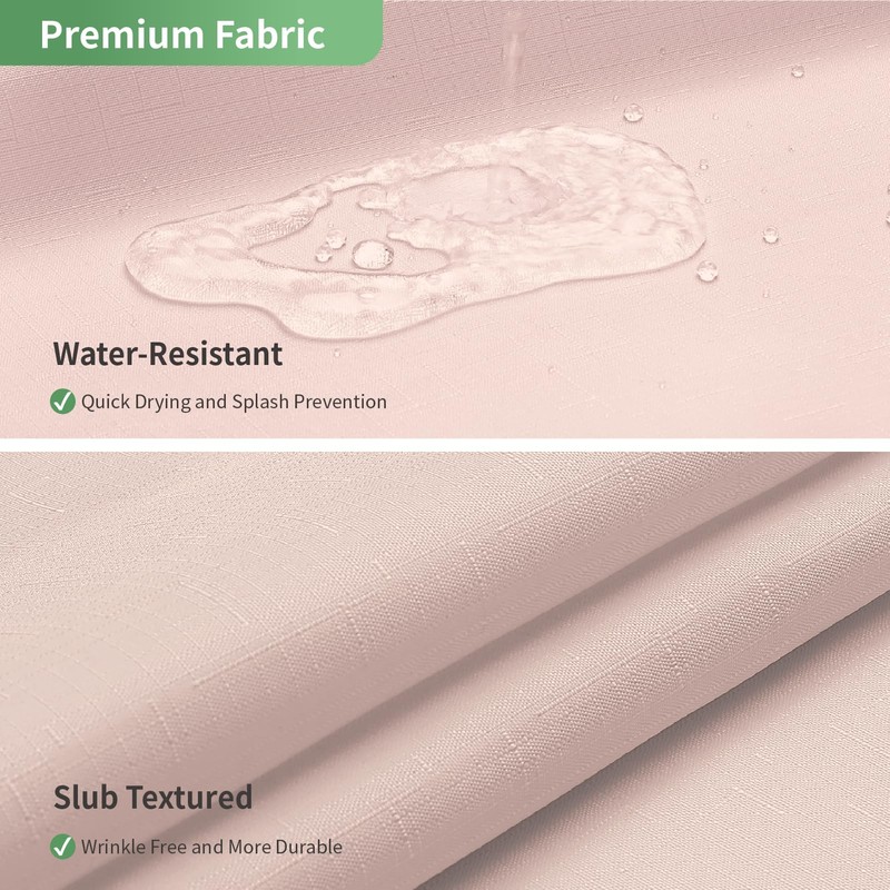 Blush No Hook Shower Curtain with Snap-in Fabric Liner Set,Slub