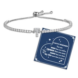 Tibond Bracelets for Womens Initial Bracelet Tennis Bracelet for Ladies Dainty Letter Bracelet Adjustable Crystal Zirconia Bracelet Birthday Christmas Jewellery Gifts for Friends Mum Daughter (T)
