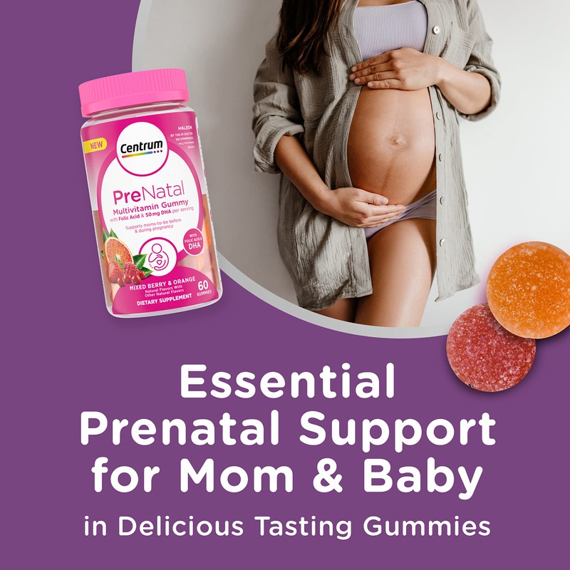 Centrum Prenatal Multivitamin Gummies with DHA and Folic Acid, Mixed