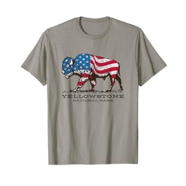 Yellowstone National Park Wyoming Buffalo Bison Patriotic Women Kids Men T-Shirt
